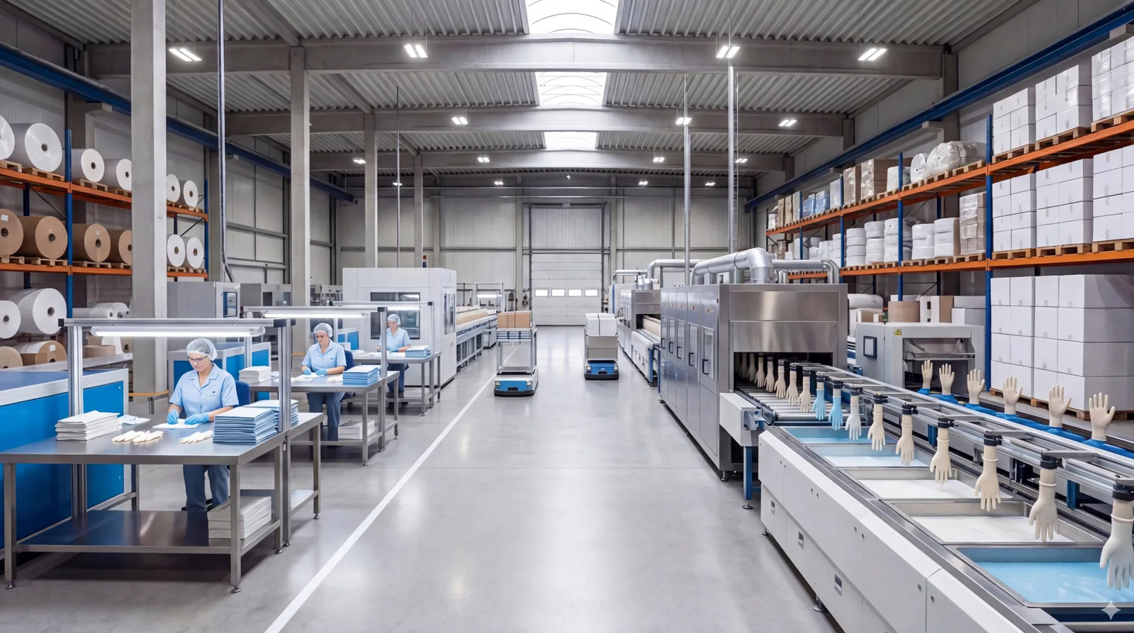 Modern glove production line inside the factory